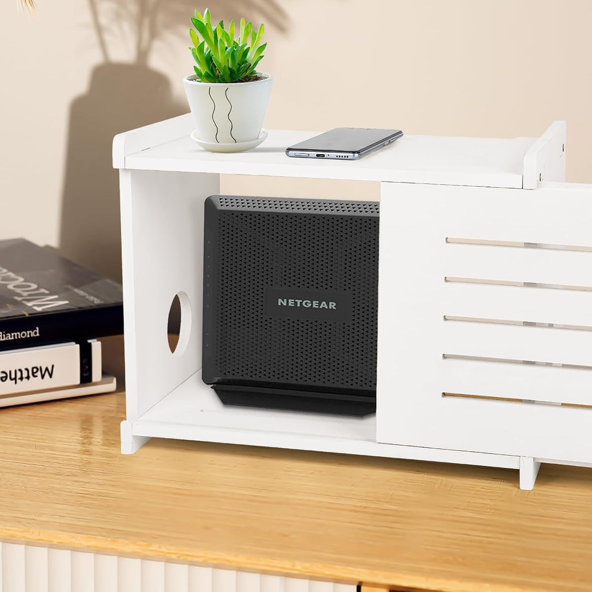 White Router Shelf Projector Shelf Projector Stand Router Storage Box Modem C...