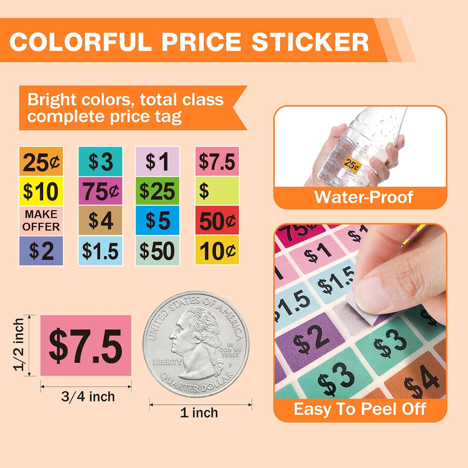 2400Pcs Garage Sale Stickers,1/2"×3/4" Yard Sales Price Stickers, Rectangle Preprinted Price Tag Labels Stickers for Flea Markets, Waterproof Pricing Labels for Retail Use