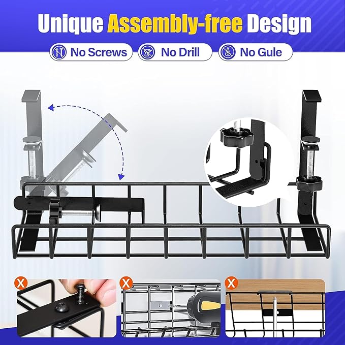 Under Desk Cable Management Tray, Xpatee Upgraded Wire Management No Drill No - Image 2
