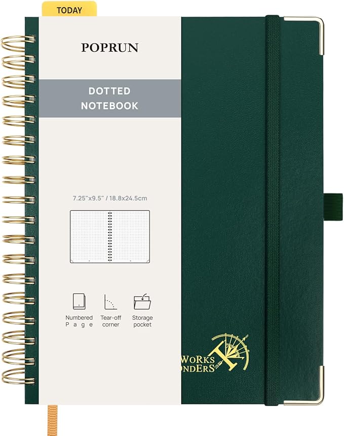 POPRUN Spiral Bullet Dotted Journal Notebook, 7-1/4" x 9-1/2" by POPRUN