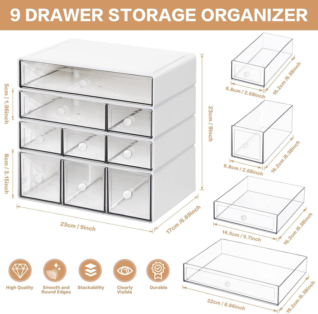 desk storage organizer with 9 drawers, 4 tiers, close-up detail