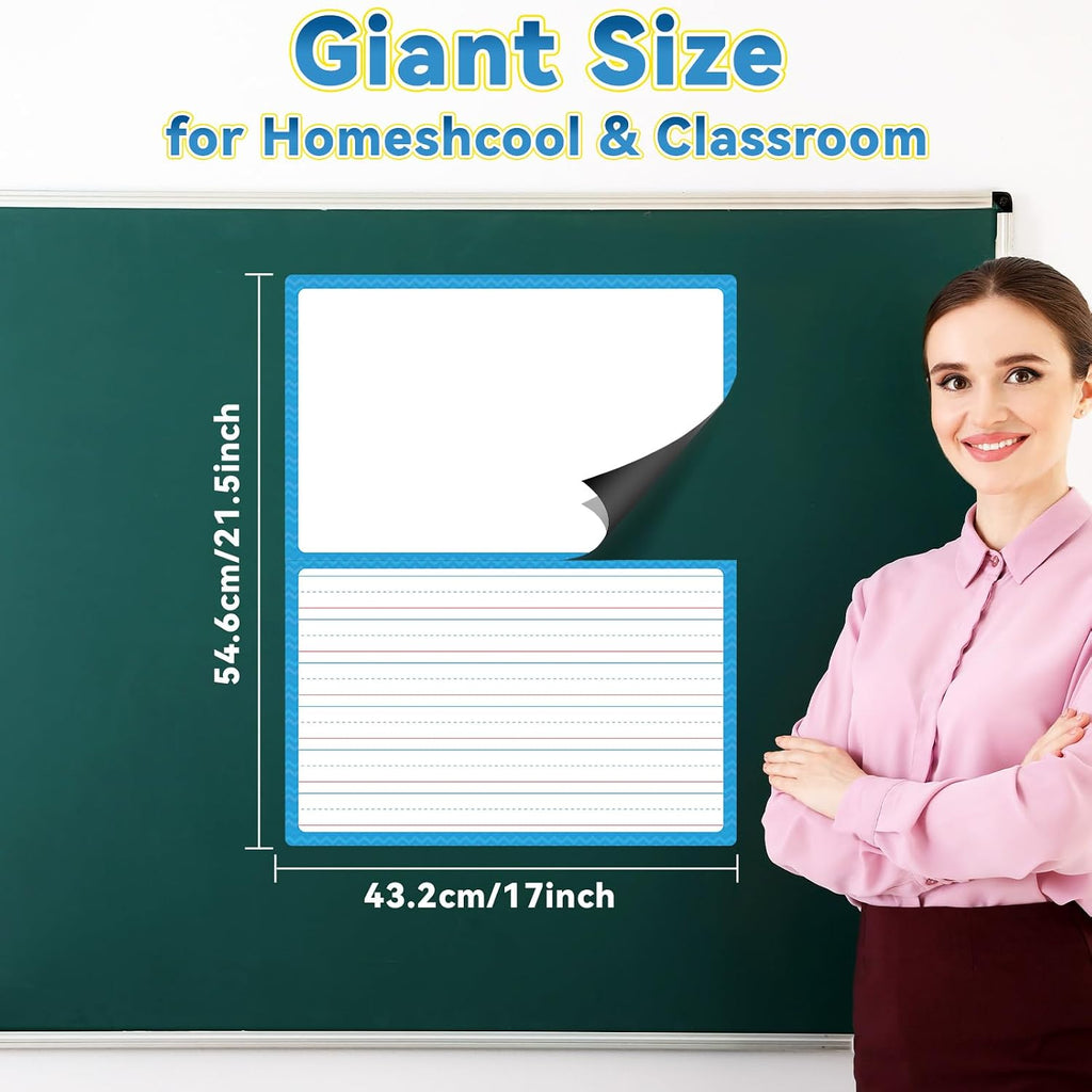 Jumbo Magnetic Draw & Write Paper 21.5x17in Dry Erase Handwriting Lined Paper for Classroom Whiteboard Accessories Writing Chart Page Giant Magnet Notebook Poster Graduation Supplies Teacher Must Have