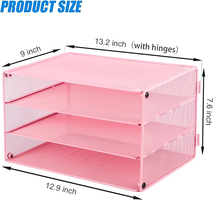EASEPRES Paper Organizer Tray, 3 Tier Mesh Desk File Organizer Letter Sorter - Image 2