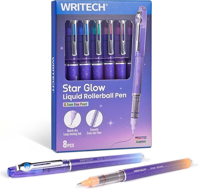 WRITECH Liquid Ink Rollerball Pens: 8ct Assorted Colors Fine Point Tip 0.7mm by WRITECH