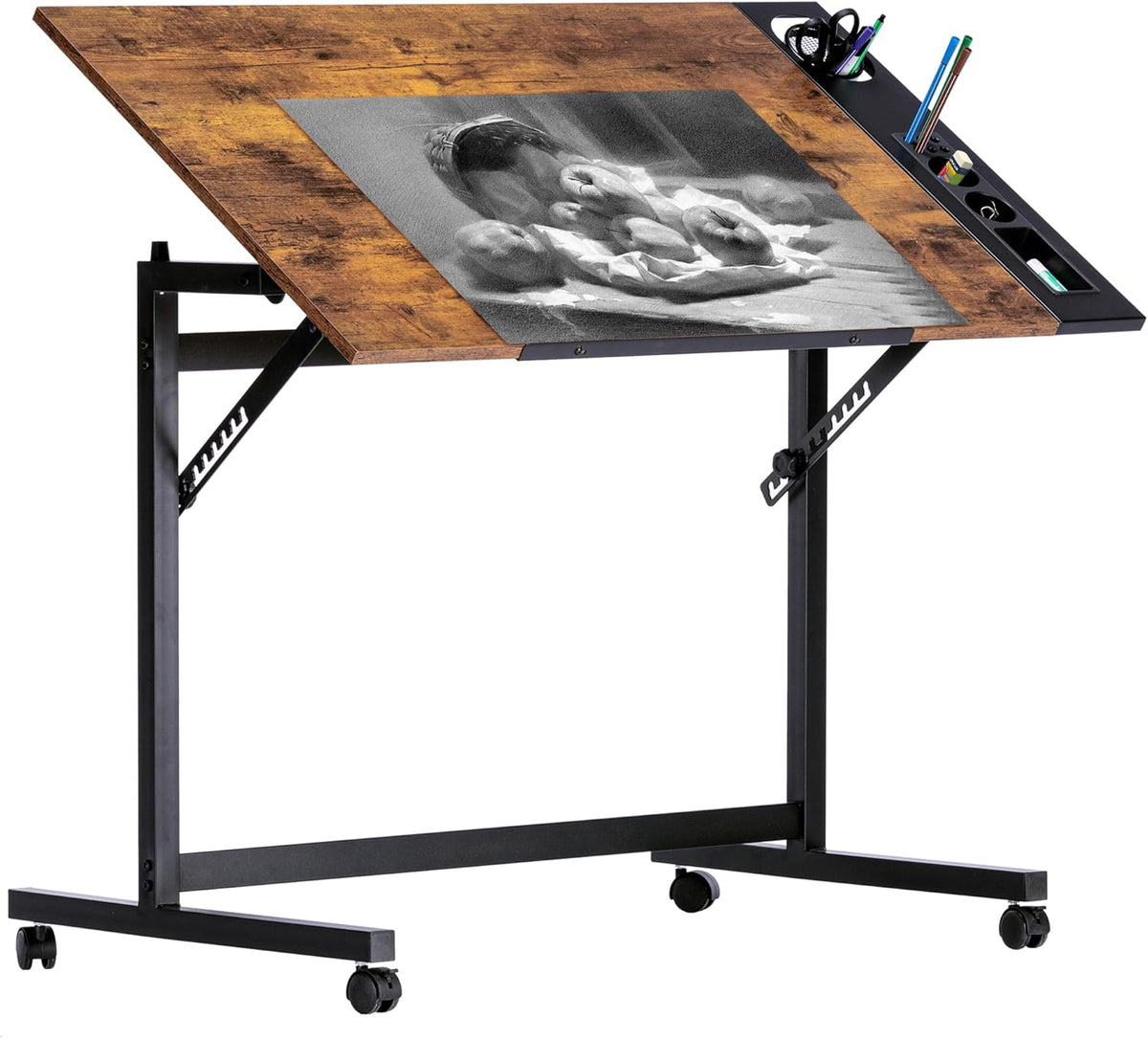 vecelo vintage drawing drafting table, adjustable tilting top, main product view