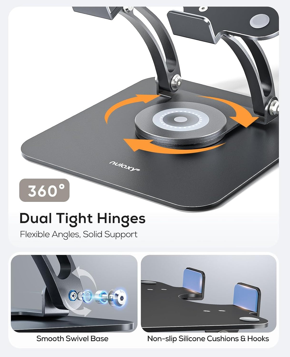 Nulaxy 360° Rotating Ergonomic Laptop Stand for Desk, Dual Foldable Design