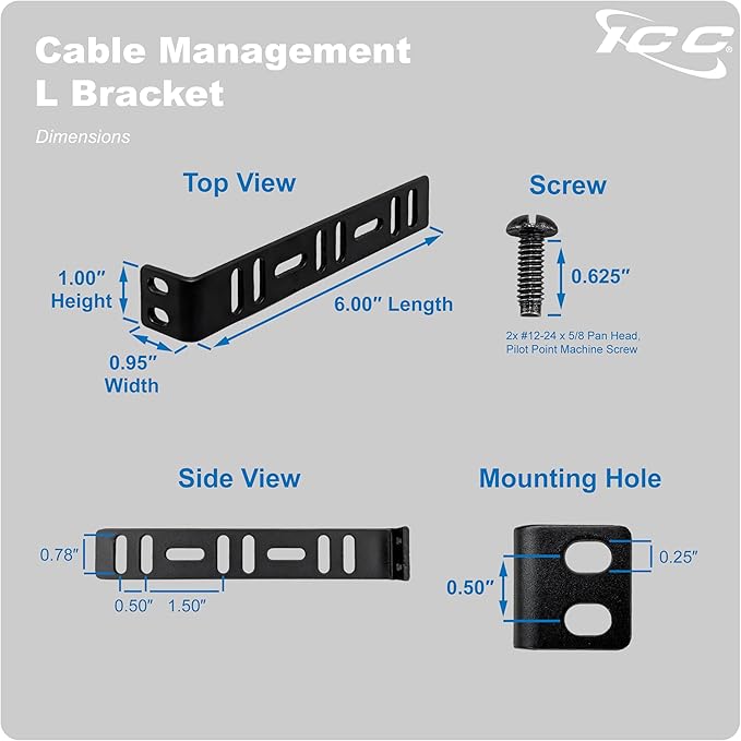 ICC 6” Metal L-Shaped Cable Management Bracket, Vertical/Horizontal, Rack or - Image 9