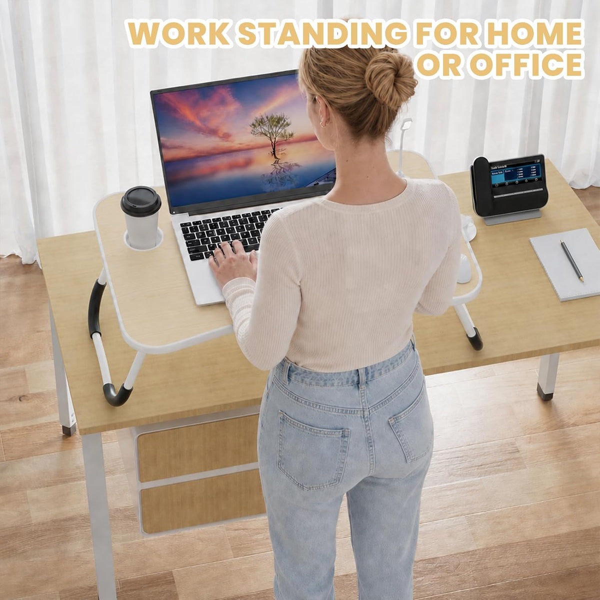 Lap Desk for Laptop Tray, Foldable Laptop Bed Desk with Storage Drawer