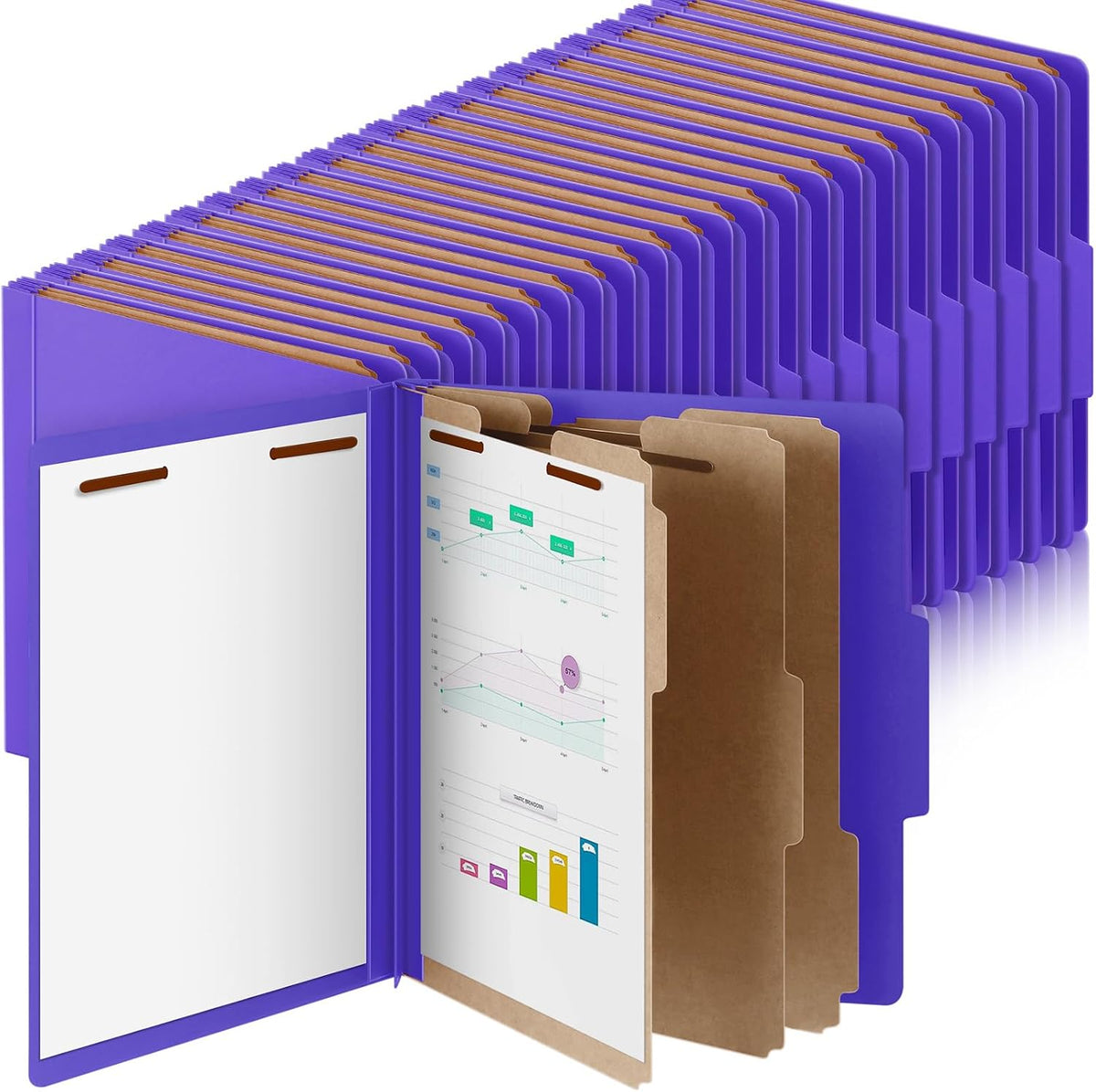 Skyygemm 48 Pcs Classification Folders Letter Size, 3 Divider Pressboard File