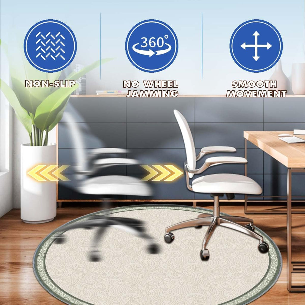 Office Short Pile Chair Mat, Non-Slip Noise-Reducing Desk and Chair Rug, 47 Inch Round Mat, Office、Study Decorative Rug for Wood Floors, Laminate and Ceramic Tiles(Elegance)