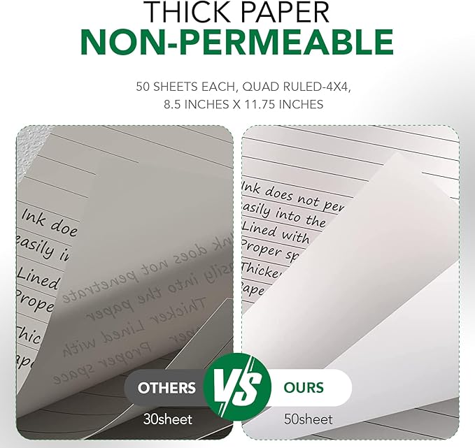 KAISA Graph Paper Legal Pads Writing Pads Recycled Paper 8.5"x11.75" Quad Ruled - Image 4