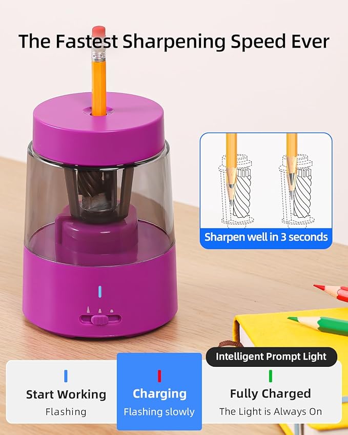ZMOL Electric Rechargeable Pencil Sharpener, Automatic Pencil Sharpeners Kids - Image 6