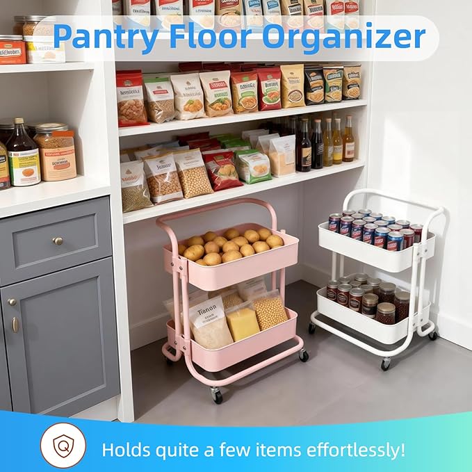 Ufriandz 2 Tier Cart with Wheels Under Desk Storage with Handle, Metal Rolling - Image 2