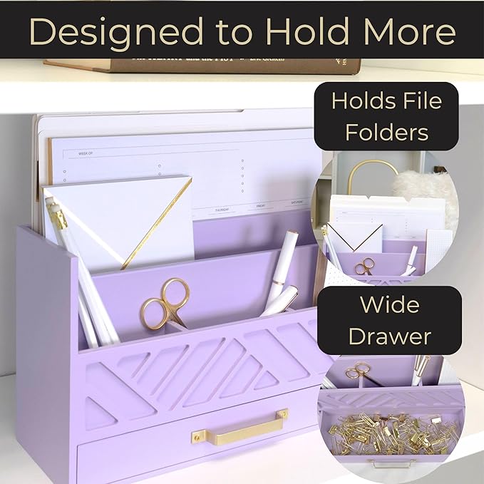 BLU MONACO Purple Mail Organizer Countertop | Wooden Desk Storage - Image 4