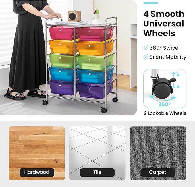 GLACER 10 Drawer Rolling Cart, Storage Cart - Image 6