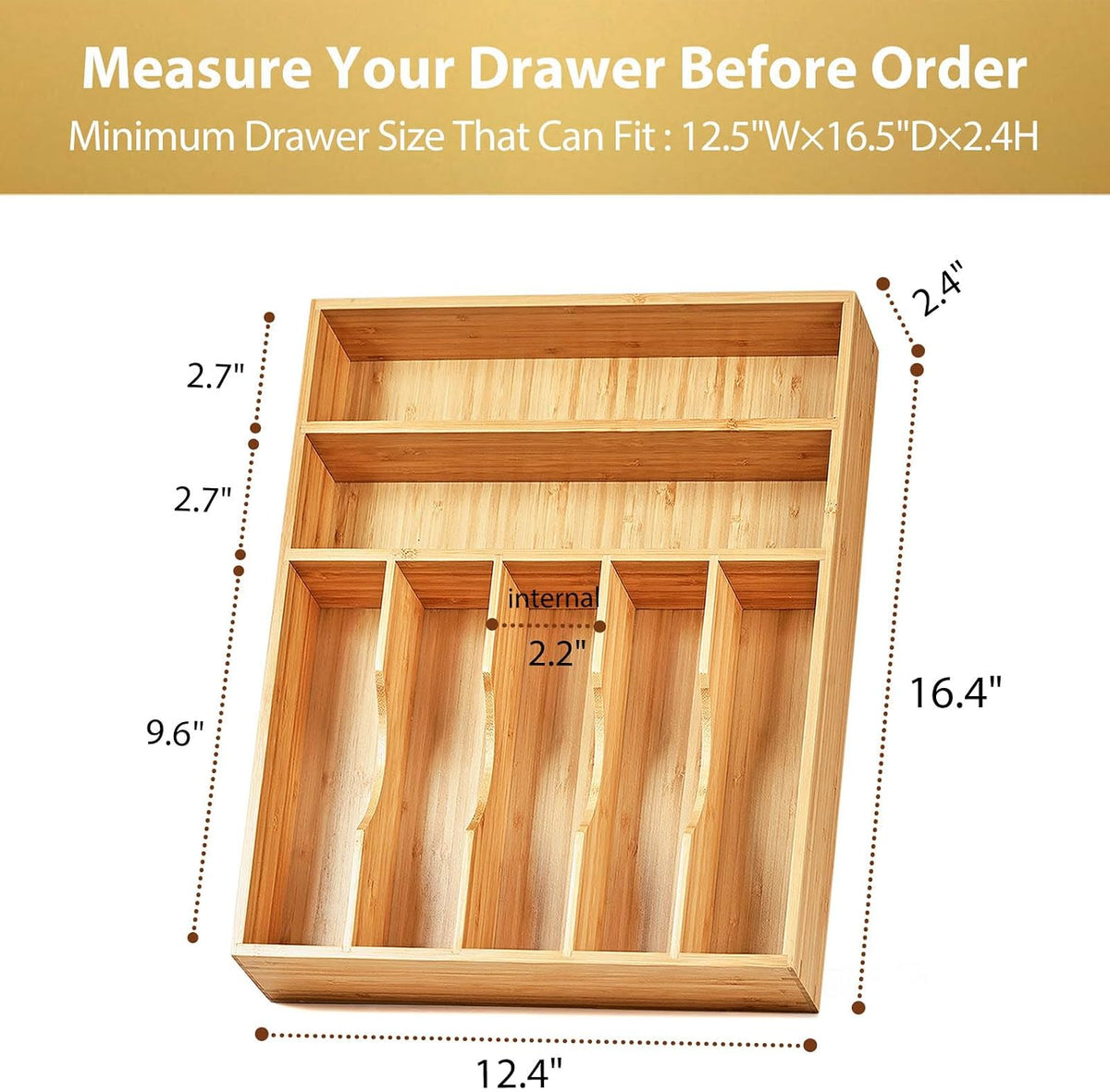 Umilife Kitchen Drawer Organizer, 12.5 Inch Silverware Utensil Tray Holder, E...