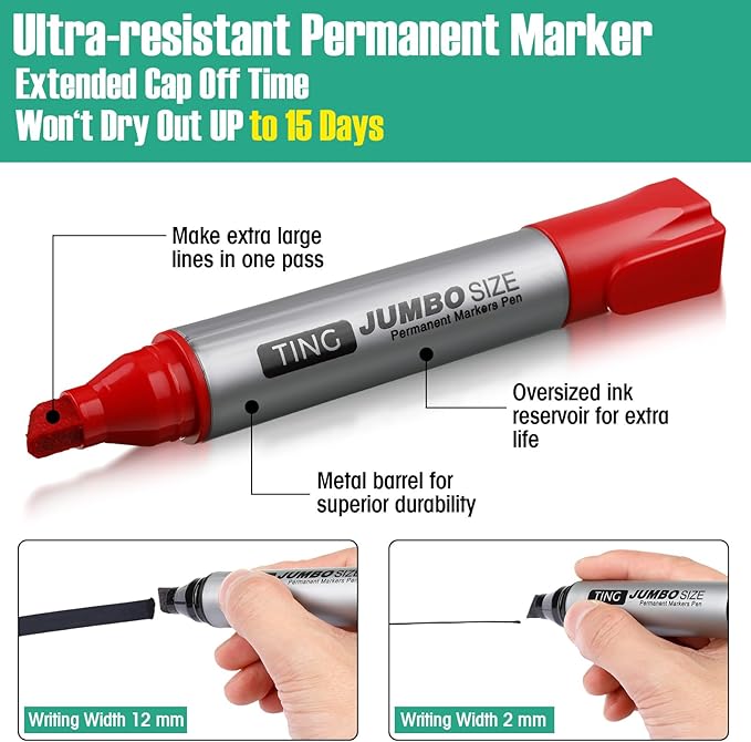 Fuutreo 32 Pcs Jumbo Permanent Markers Bulk Large Chisel Tip Permanent Markers - Image 3