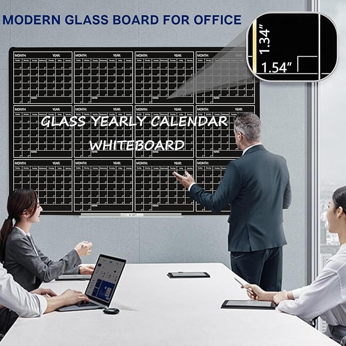 Magnetic Whiteboard Calendar Black Glass Board Yearly Calendar - Image 4