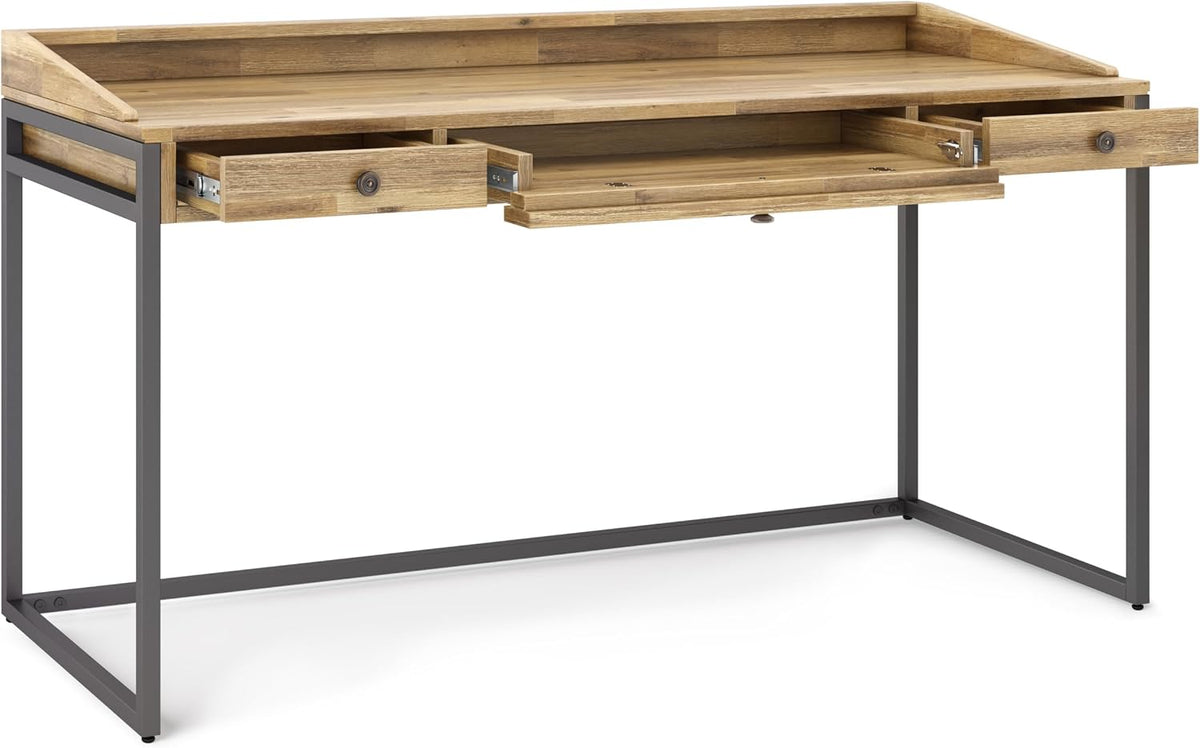 SIMPLIHOME Ralston 60" Wide Solid Acacia Wood Writing Desk in Golden Wheat