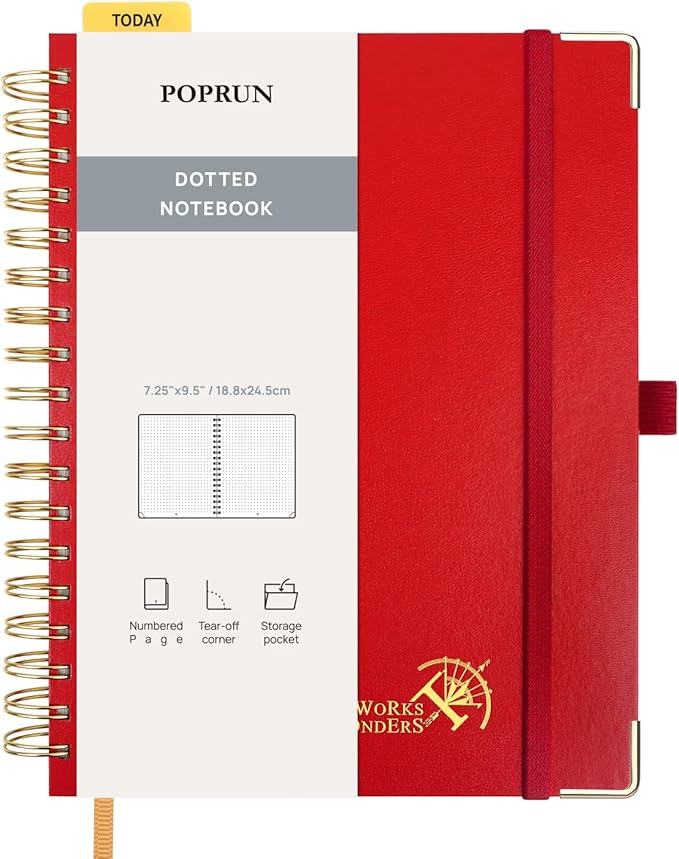 POPRUN Spiral Bullet Dotted Journal Notebook, 7-1/4" x 9-1/2" by POPRUN