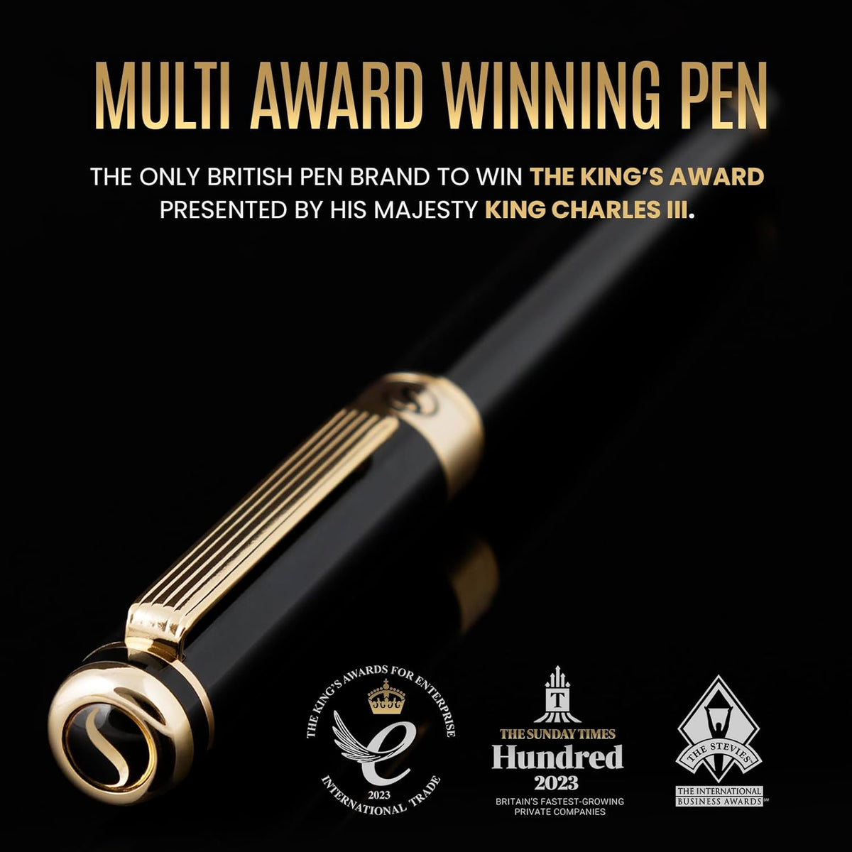 Scriveiner Black Lacquer Rollerball Pen - Stunning Luxury Pen, Real Gold Plat...