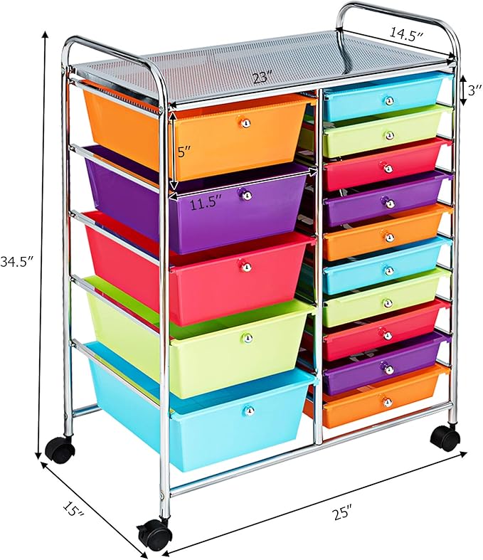 HAPPYGRILL 15-Drawer Rolling Cart, Storage Carts - Image 9