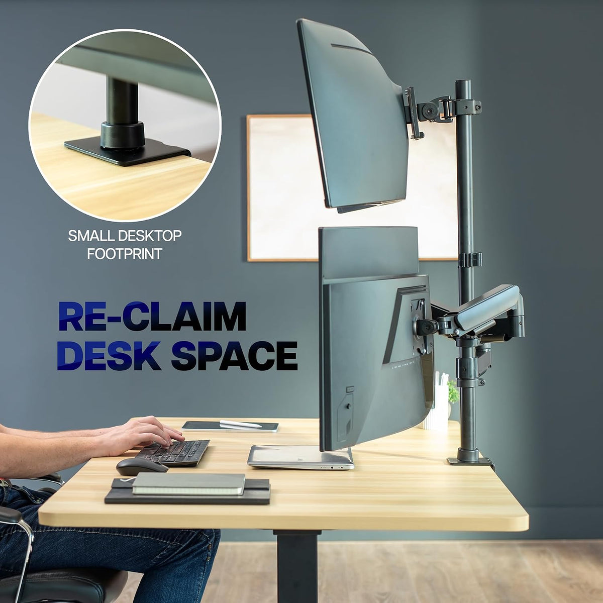 VIVO Triple Monitor Desk Mount, 32 to 49 inch Ultrawide Screens, One Fixed Sc...