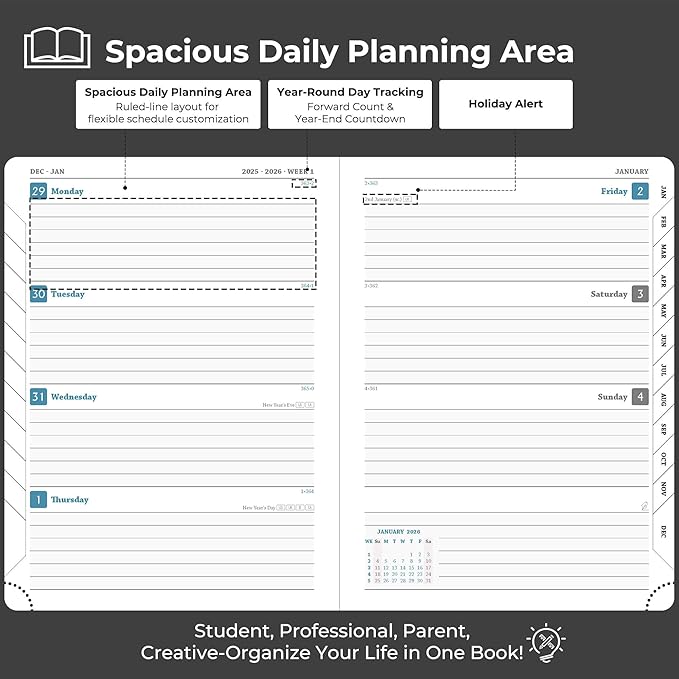 IN-LUXPRO Planner 2026 Daily Weekly and Monthly, 12 Months Spiral Bound - Image 3