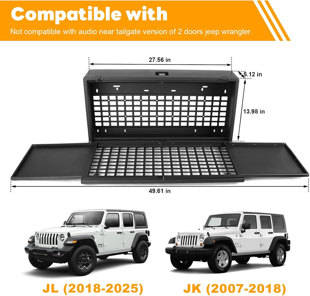 Z8 Tailgate Table Storage Lock Box Compatible with Jeep Wrangler JK JKU JL JL...