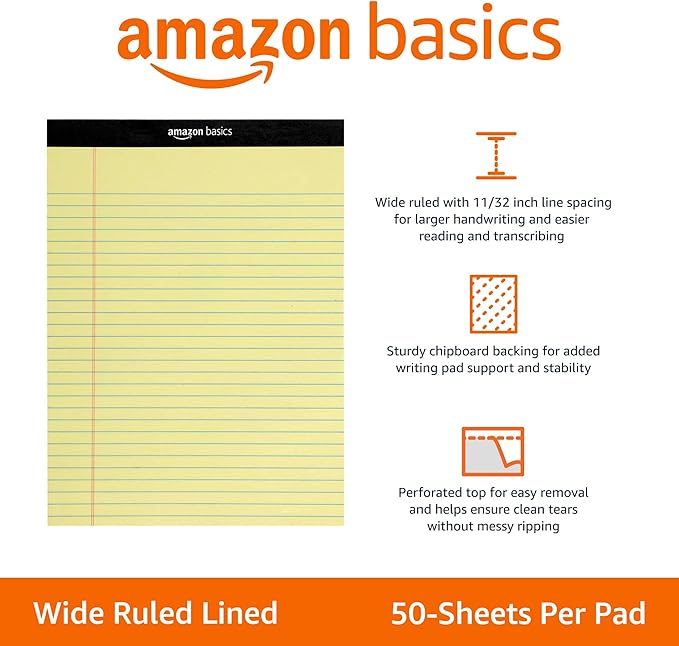 Amazon Basics 50 sheet Wide Ruled Lined Writing Note Pad, 8.5" x 11.75" - Image 2