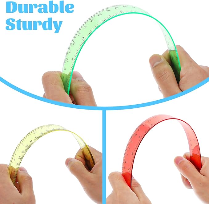 144 Pack 12 Inch Clear Plastic Rulers Bulk, Transparent Assorted Color Rulers - Image 3