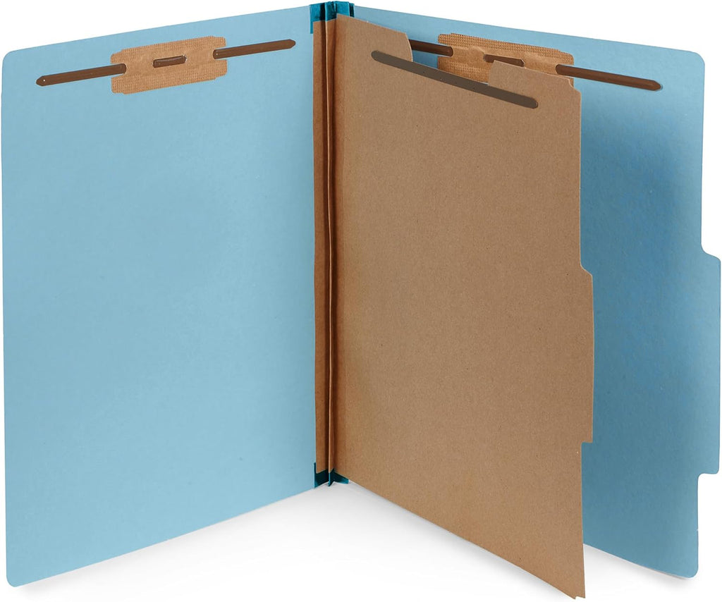 Blue Summit Supplies 10 Classification Folders, 1 Divider, Light Blue | Heavy-duty, letter size, 2 in expansion, 2 prong fasteners, 1 divider, for medical and legal files