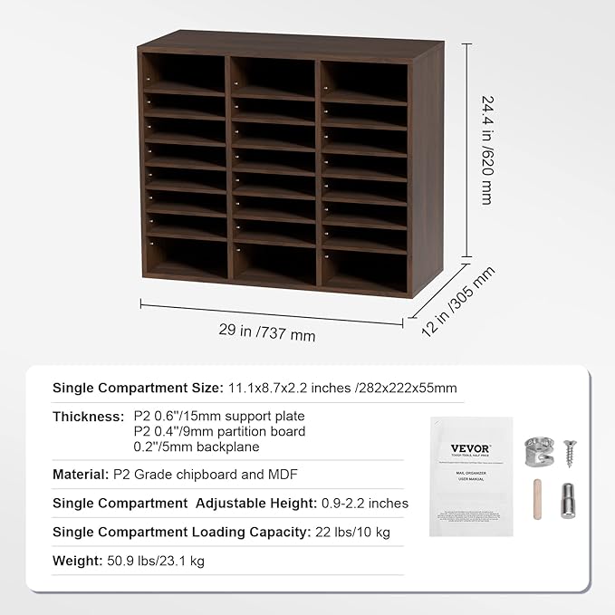 VEVOR 24-Compartment Office Mailbox, Adjustable Shelves, Wood Literature Sorter - Image 7