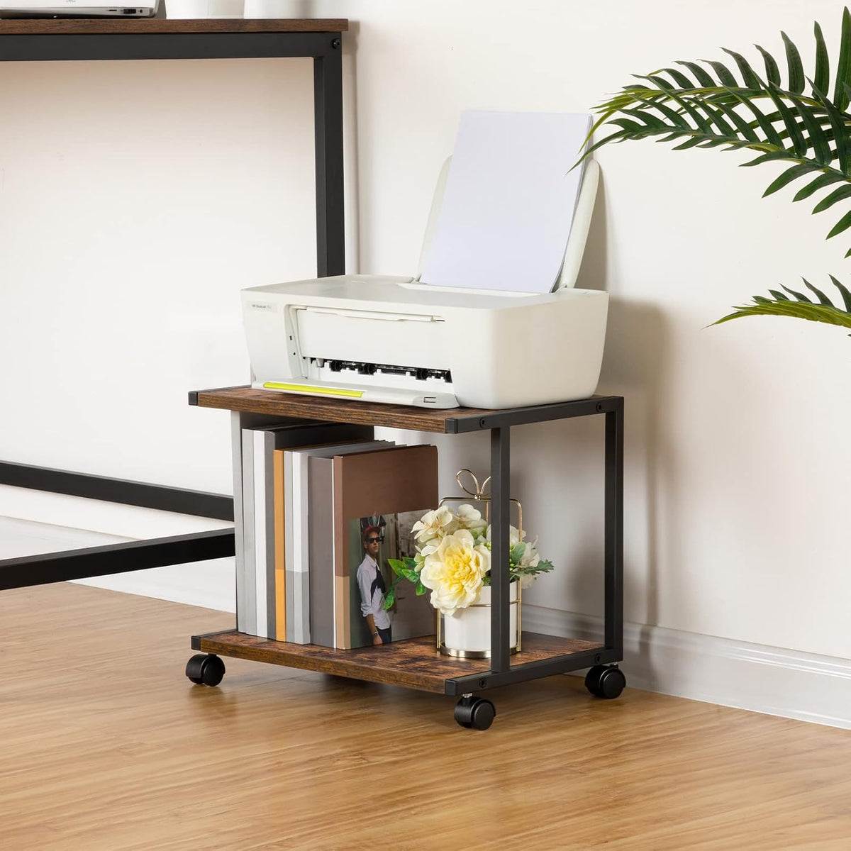 HOOBRO Under Desk Printer Stand, 2-Tier Industrial Printer Cart with Storage ...