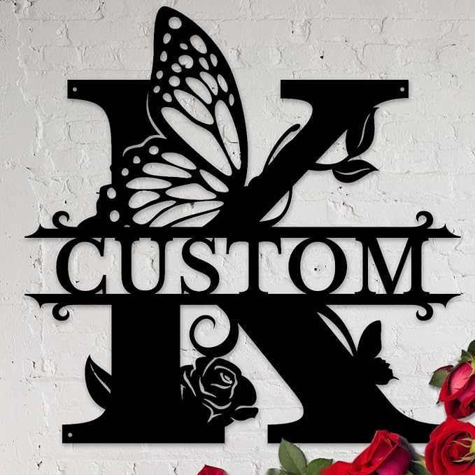 Personalized Custom Letter Name metal Signs, Custom Black Letter Monogram Wall by Casebrick
