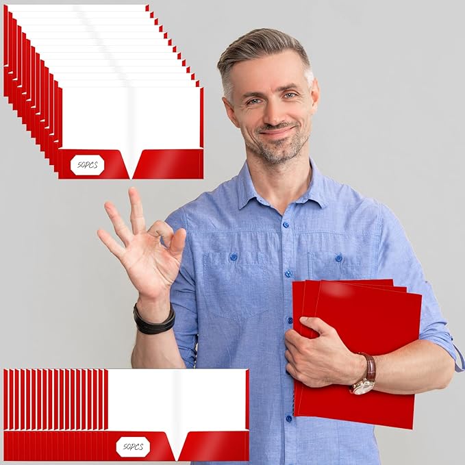 Jutom 50 Pcs 2 Pocket Glossy Paper Folders Glossy Paper Laminated Portfolios - Image 4
