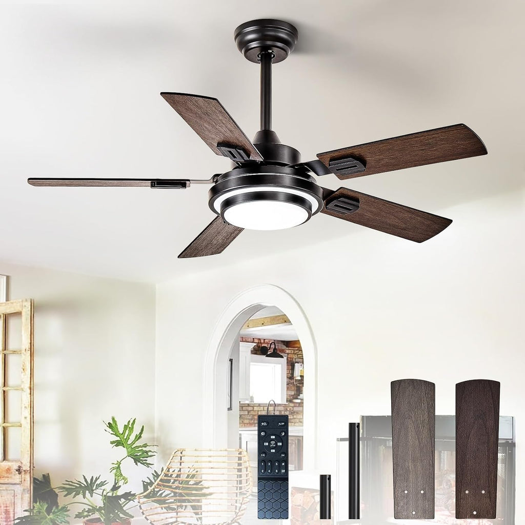 depuley 42-inch ceiling fan with light: walnut ceiling, main product view