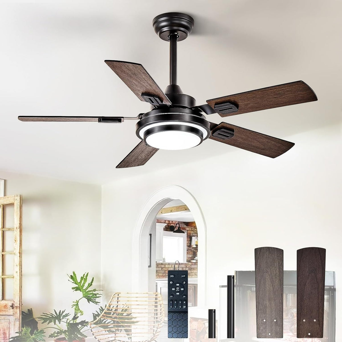 depuley 42-inch ceiling fan with light: walnut ceiling, main product view