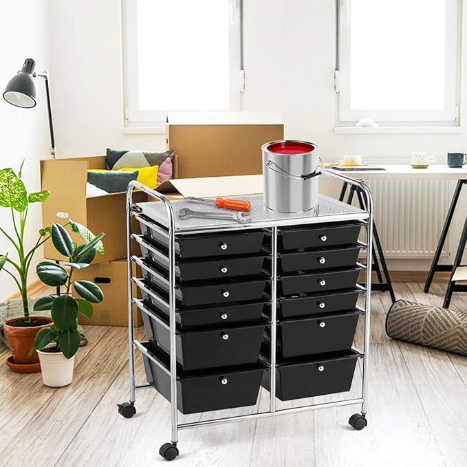 LDAILY 12 Drawer Rolling Storage Cart, Craft Cart Organizer on Wheels w/Metal - Image 8