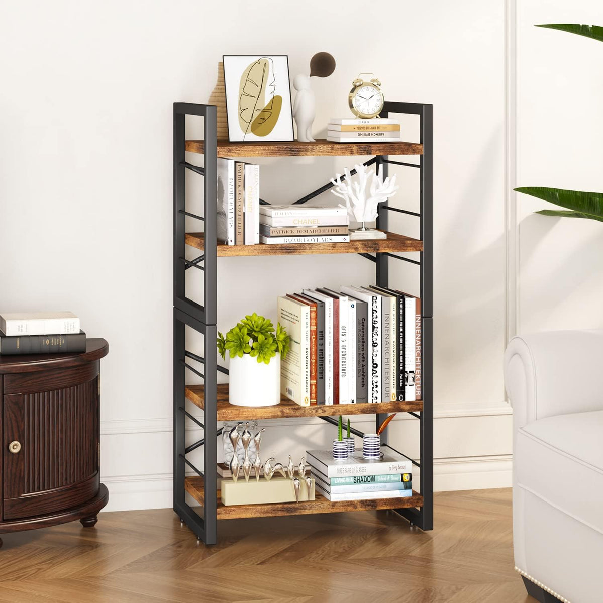 Homeiju Bookshelf, Dorm Desk Hutch, Desk Shelf Organizer, 4 Tier Stackable Bo...