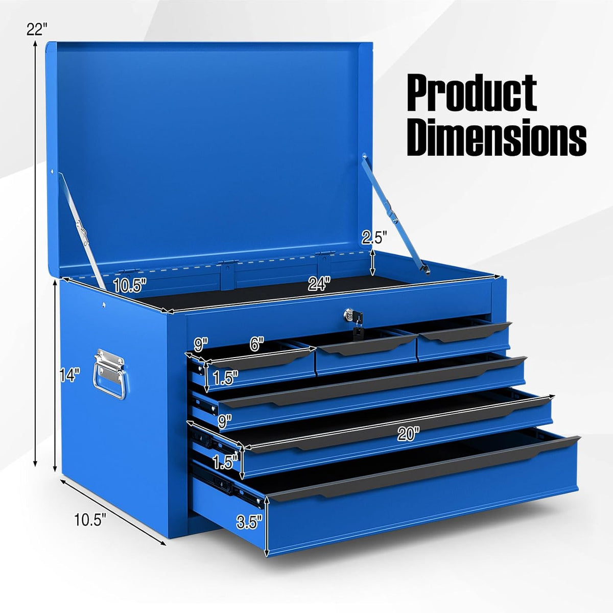 Tool Box, 6-Drawer Steel Tool Chest with Top Storage Automatic Lock & EVA...