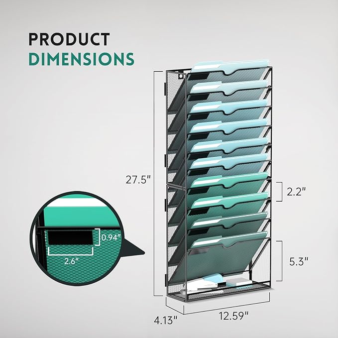 SUPEASY 11-Tier Wall File Organizer, Hanging Wall Files - Image 3
