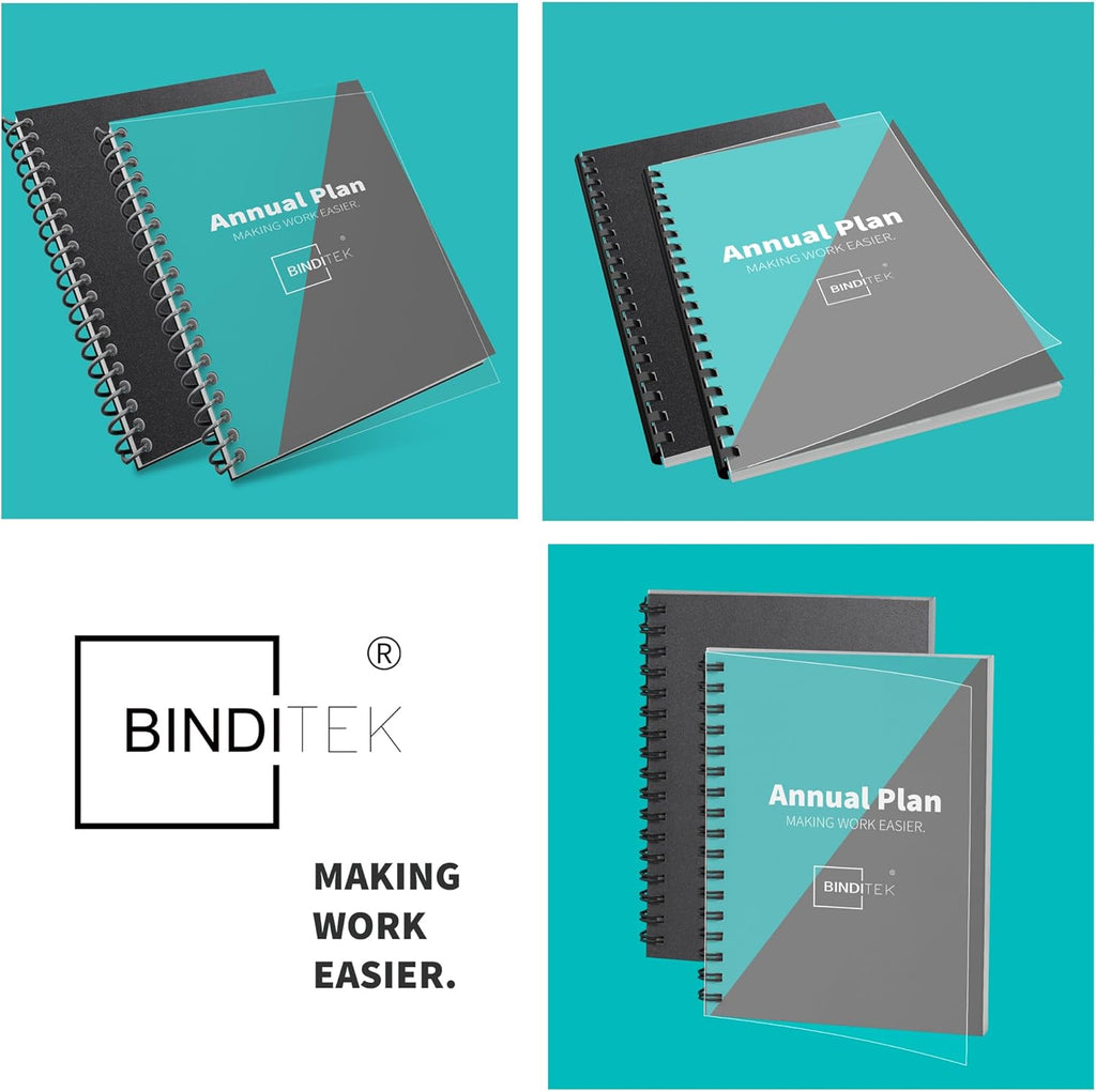 Binditek 200 Pack Binding Covers Set, 8.5x11 Inches, 8Mil PVC & 12Mil Poly | Binding Covers and Backs Set, Letter Size, 8 Mil Clear PVC Binding Cover, 12Mil Black Poly Cover, Square Corners, Unpunched