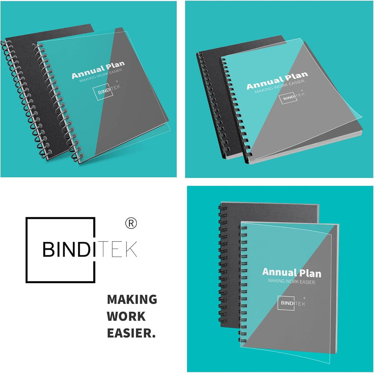 Binditek 200 Pack Binding Covers Set, 8.5x11 Inches, 8Mil PVC & 12Mil Poly | Binding Covers and Backs Set, Letter Size, 8 Mil Clear PVC Binding Cover, 12Mil Black Poly Cover, Square Corners, Unpunched