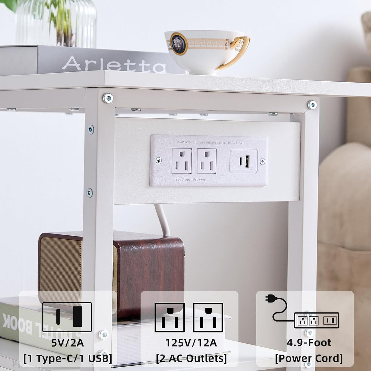 Lerliuo 3-Tier Printer Stand with Charging Station, Rolling Printer Table