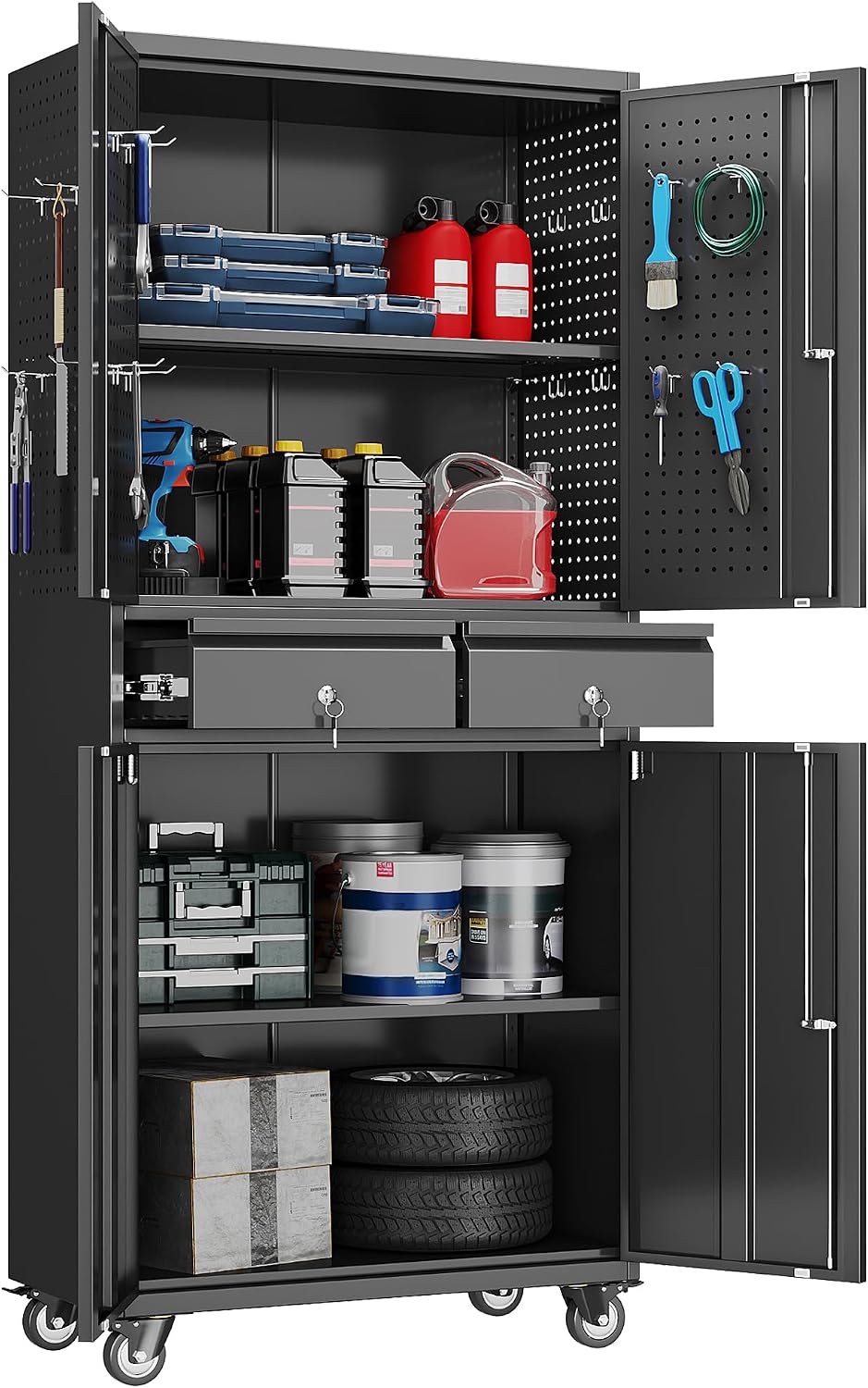 71-inch garage storage cabinet with 2 drawers, wheels, main product view
