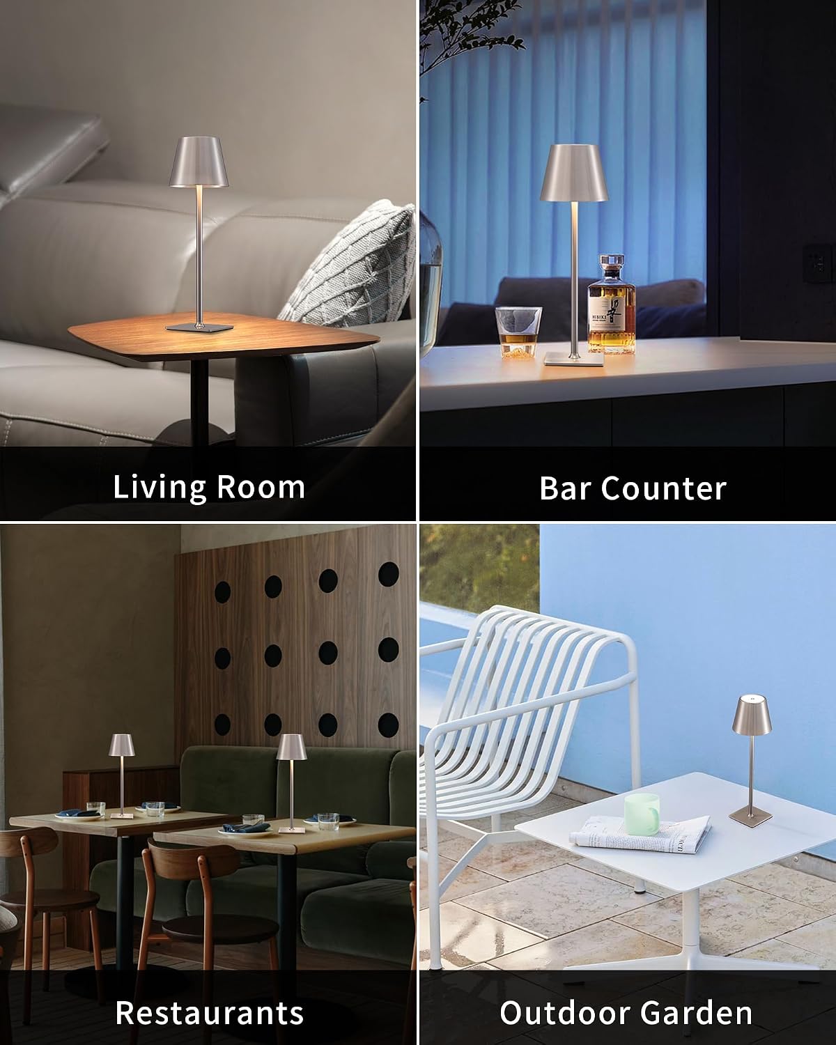 KDG 2 Pack Cordless Brushed Nickel Table Lamps, Portable LED Desk Lamp