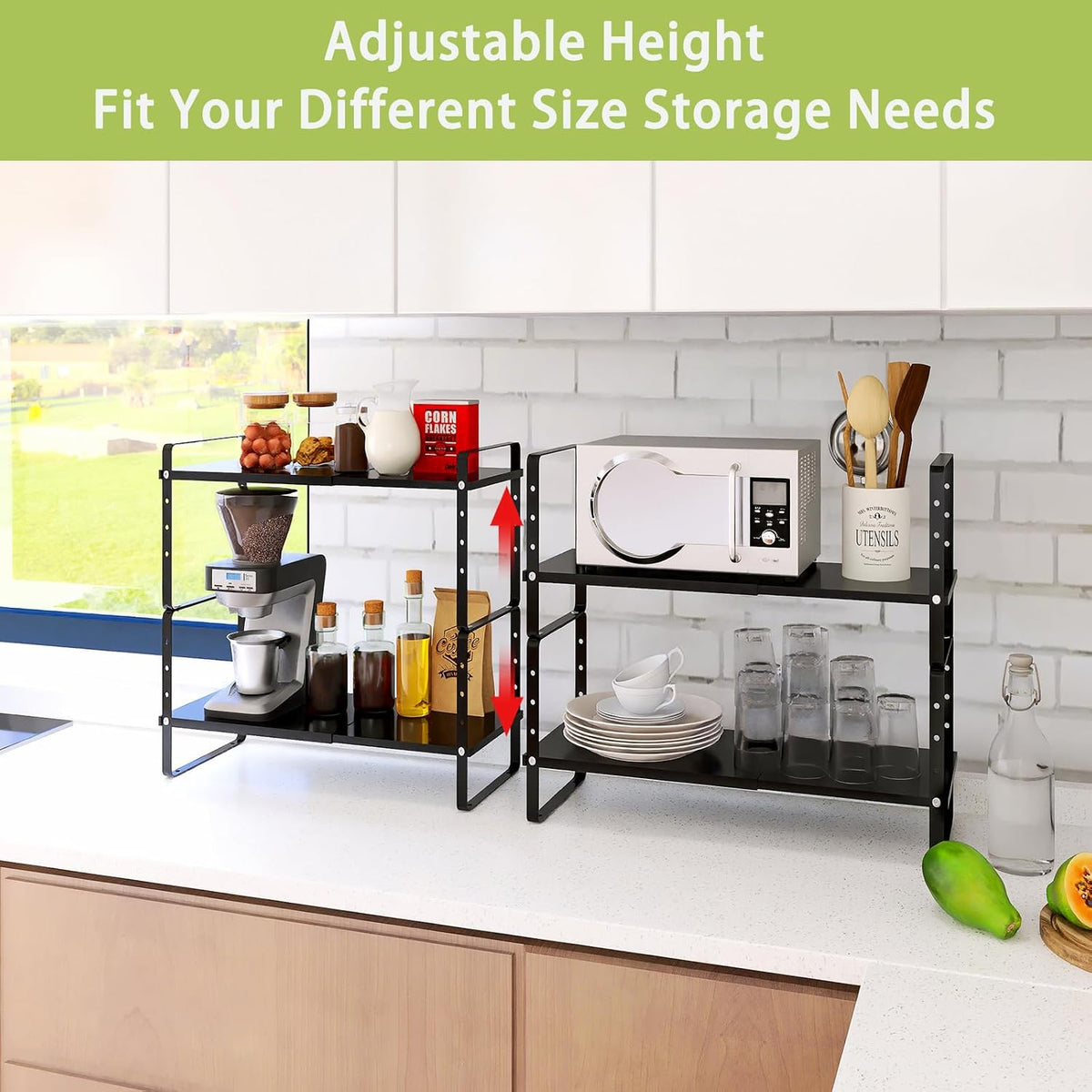 Across-Star Expandable Cabinet Shelf Organizer Rack, Stackable Kitchen Counte...