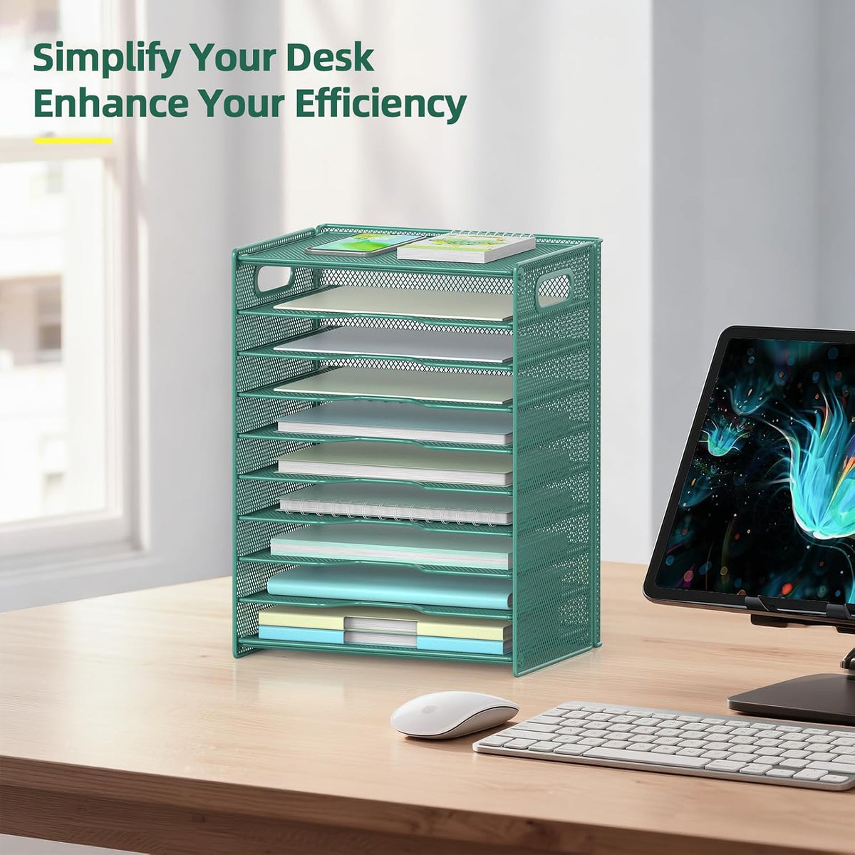 OUTWOLF 10 Tier Paper Organizer - Letter Tray Mesh Desk File Organizer with H...