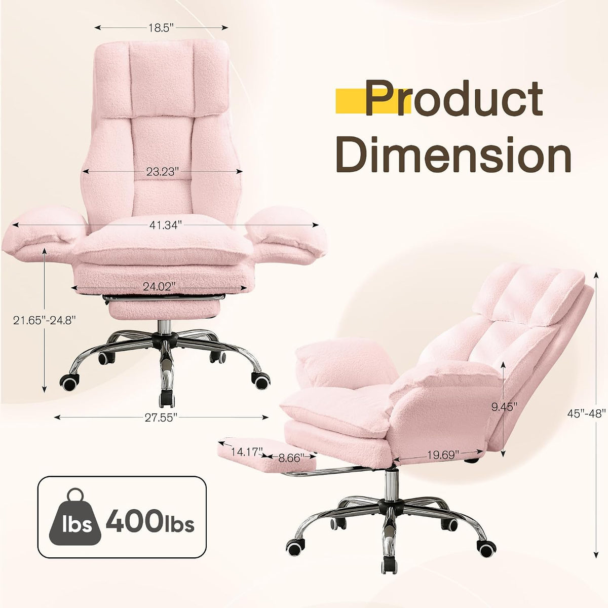 JOMEED Cloud Cross Legged Office Chair with Footrest,Flip Armrest,Pink